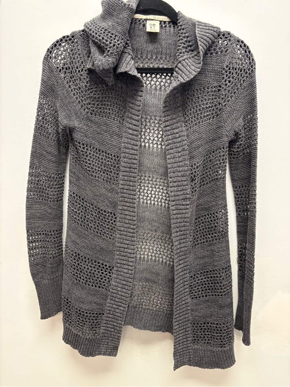 4 for $25 🩶 Roxy Open Knit Cardigan Sweater | Size Small | Charcoal Gray